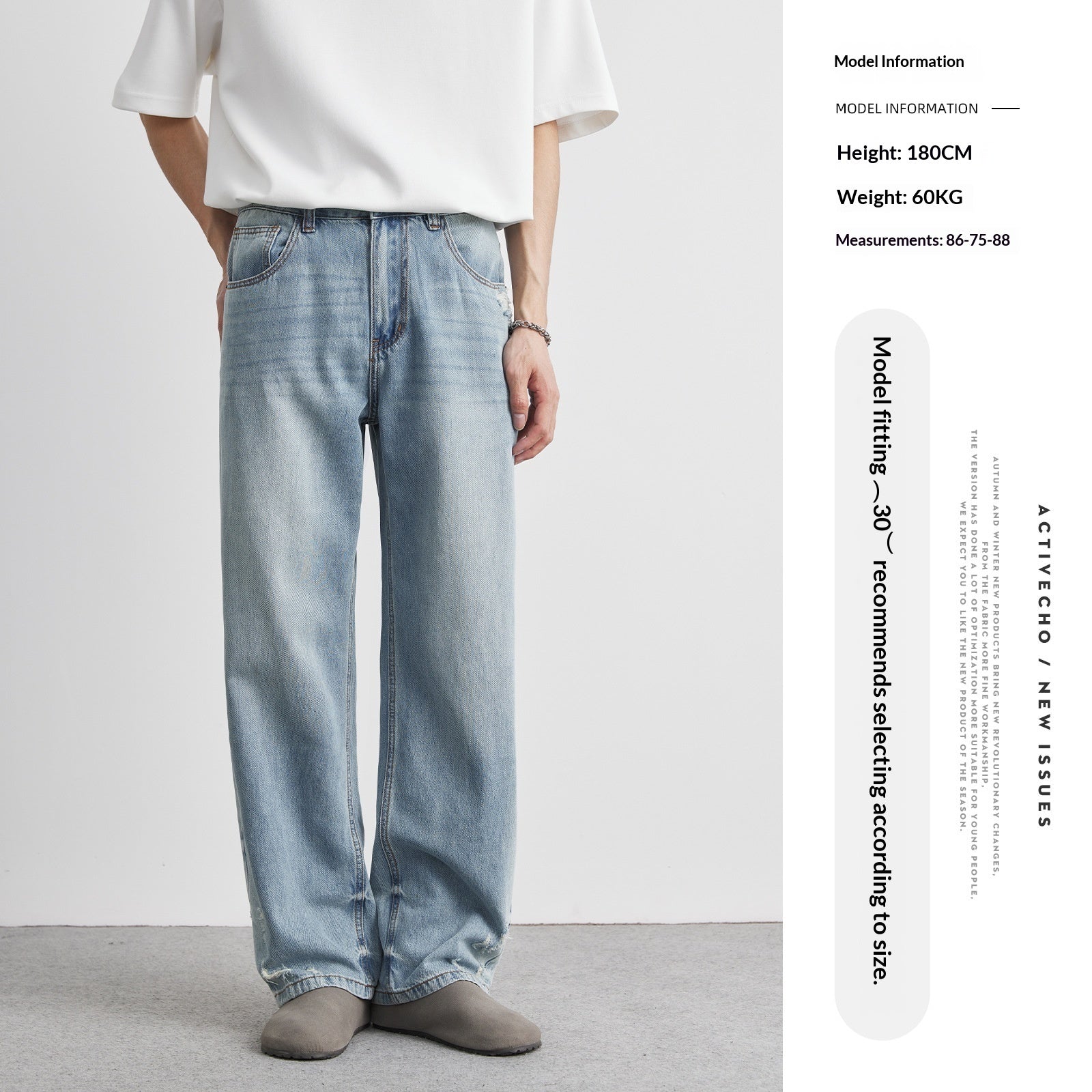 Light-wash Mens Ripped Straight-leg Jeans
